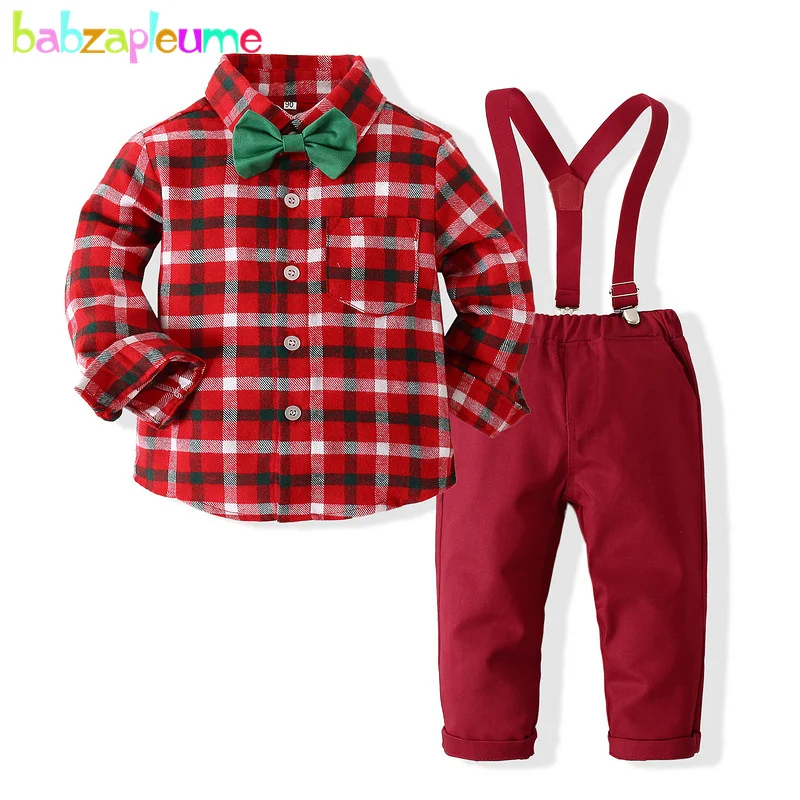 

Spring Fall Baby Boys Clothes Fashion Gentleman Plaid Long Sleeve Cotton Toddler T-shirt+Kids Pants Children Clothing Set BC2128