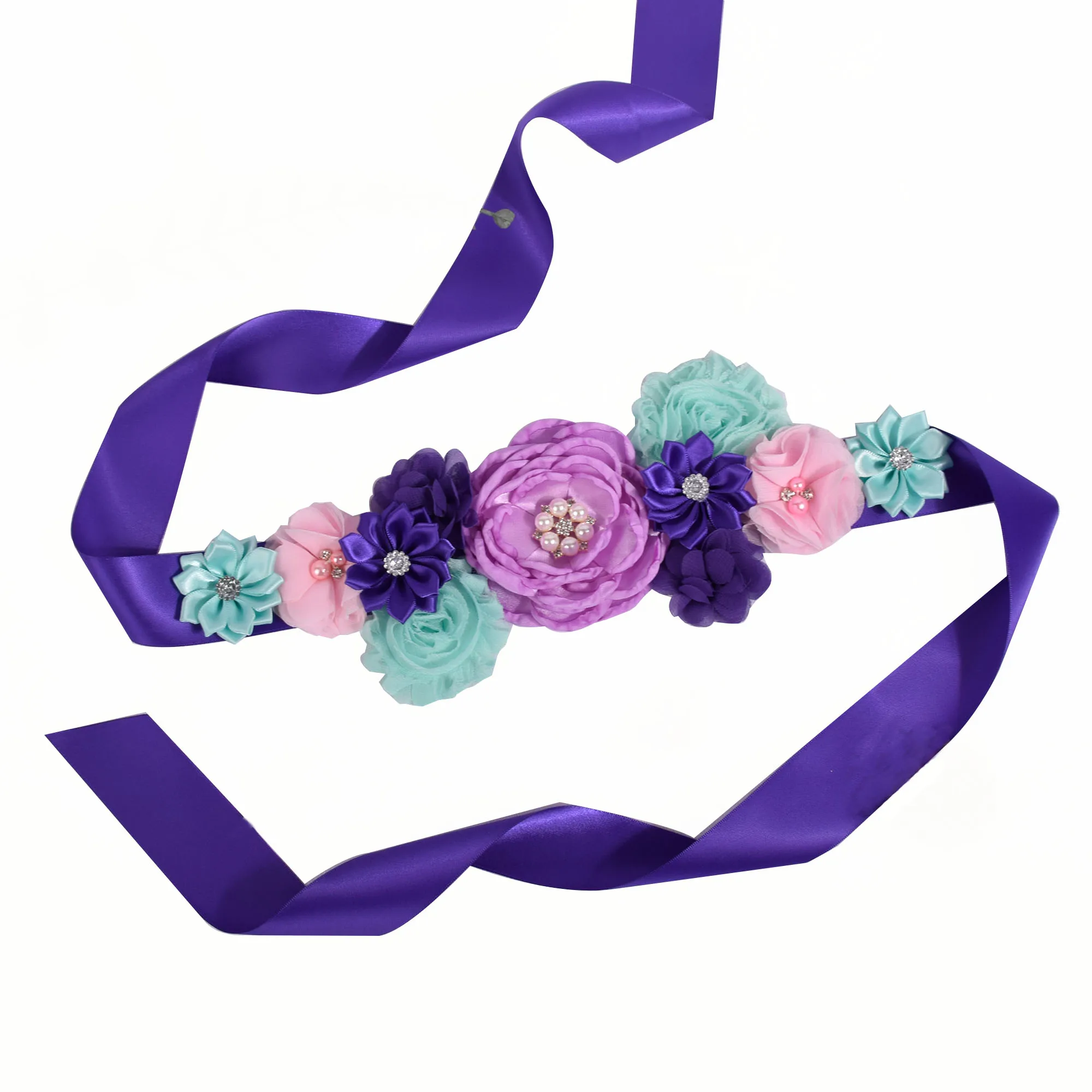 Maternity Sash Women Purple Flower Sash Pregnancy Belly Belt Photo Props Gift Baby Shower Party Sash