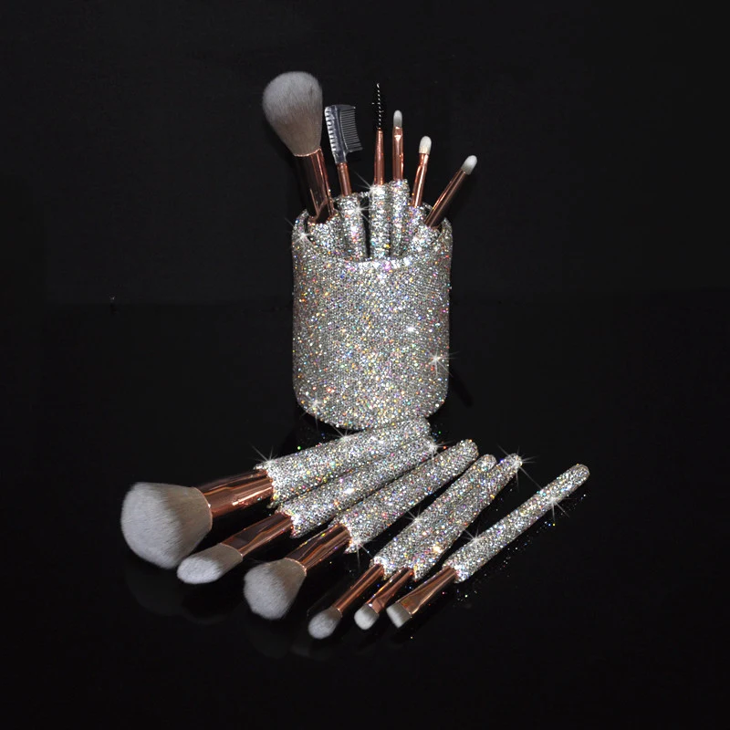 High-end Shiny Diamond 12 Makeup Brush Set Loose Powder Eye Shadow Brush Makeup Professional Full Set Tools Cosmetic Storage Box