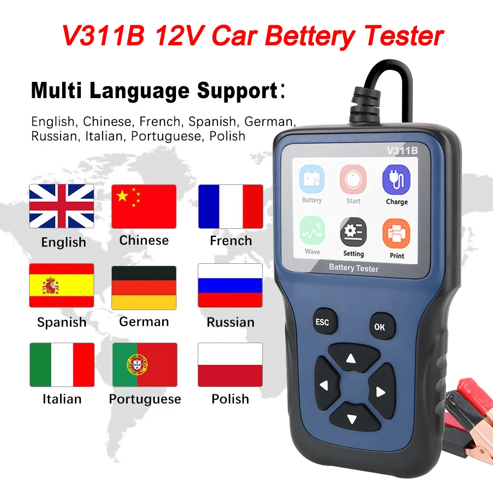 V311B Car Charging Load Test Auto Diagnostic Tool 12V Car Battery Charger Tester Analyzer Analyzer Tools Automotive