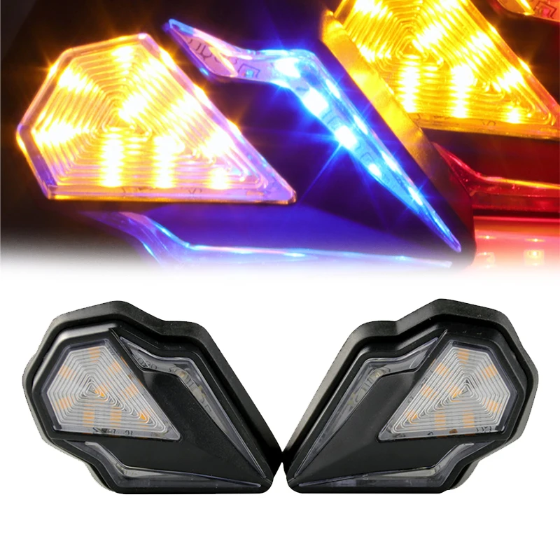 2pcs Motorcycle Diamond-shaped Dual-light LED Corner Light Signal Light Yellow + Blue  Waterproof