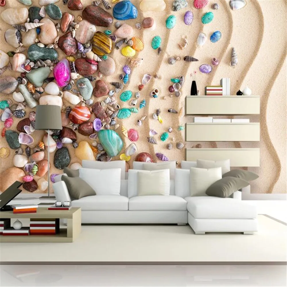 

Milofi custom wallpaper wall covering mural beach sand beach shell stone 3D TV sofa background wall decoration painting