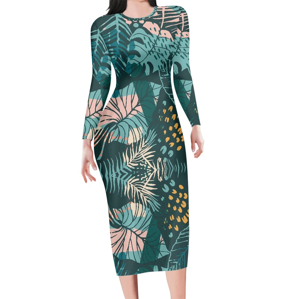 

Female Clothing Hawaiian Traditional Tribal Palm Leaf Print Gowns For Women Evening Dresses Ladies Plus Size Wear To Work Dress