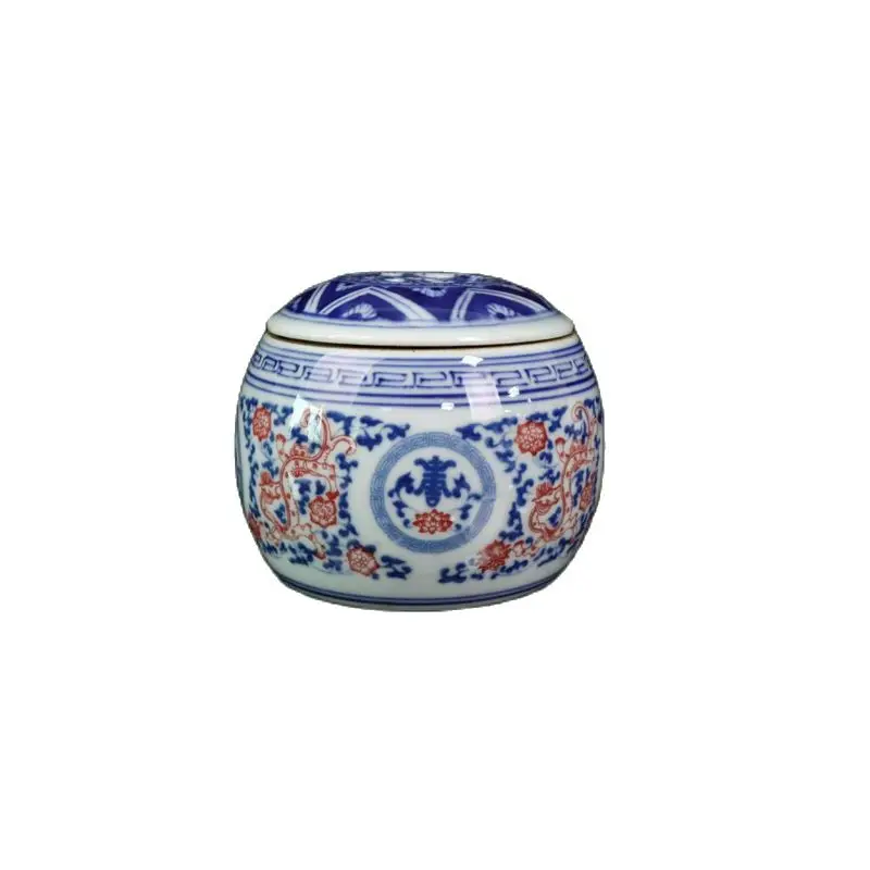 

Chinese Old Porcelain Cricket Jar, Blue and White Glaze, Red Dragon