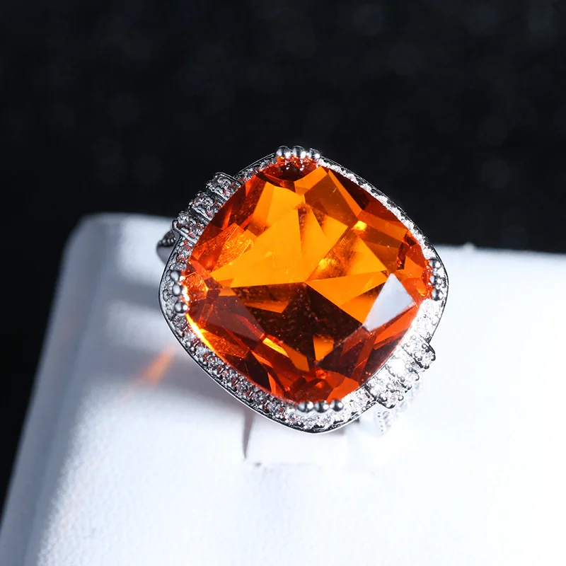 Bohemian Style Square Large Orange Gemstone Ring Micro-set Zircon Ring Wedding Ring Party Jewelry Engagement Jewelry