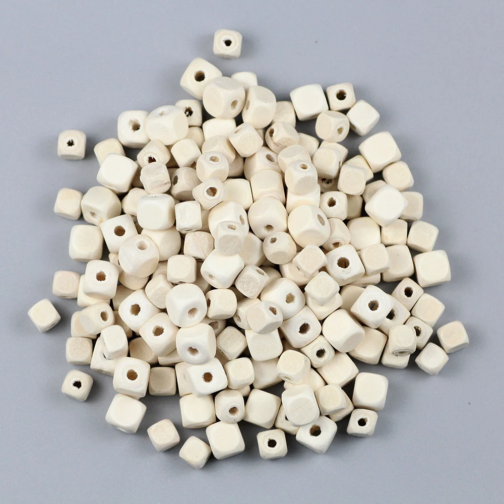 RBFHYER Cube Natural Color Wood Beads 8/10mm Charm Square Wooden Loose Beads For Jewelry Bracelet Necklace Making DIY Finding