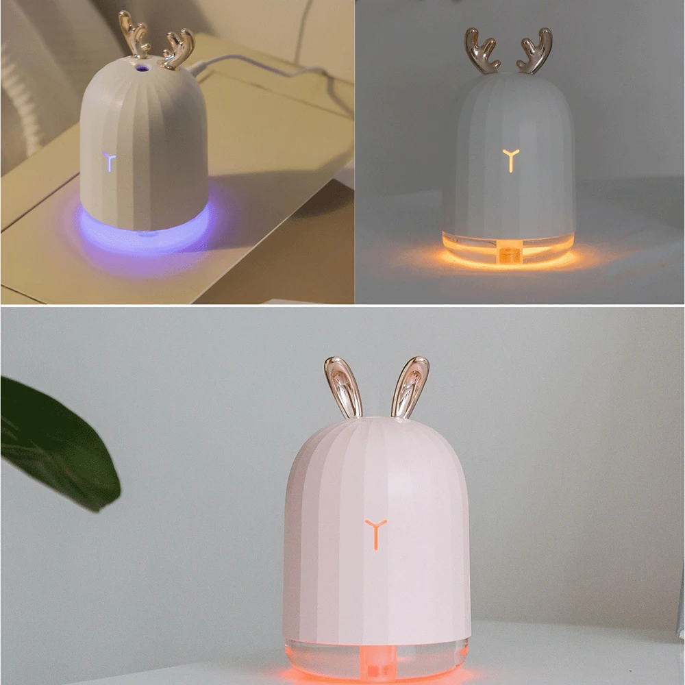 USB Rusa Udara Humidifier Ultrasonic Cool Mist Menggemaskan Mini Humidifier dengan Lampu LED Mobil Aromaterapi Minyak Esensial Diffuser