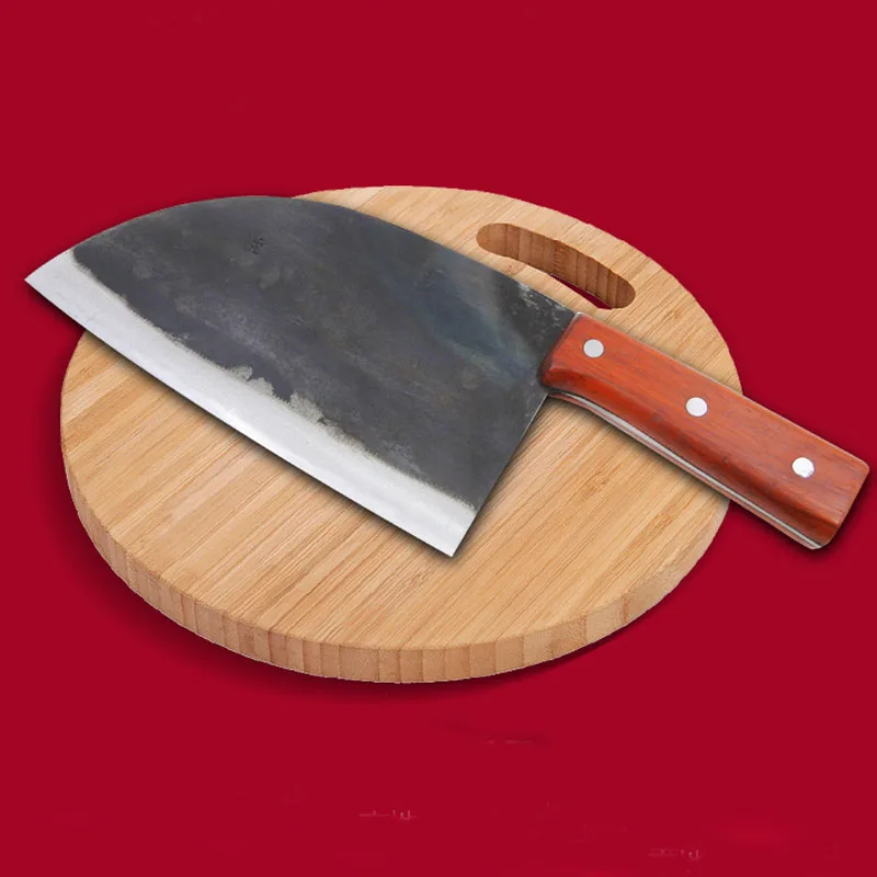 New Traditonal Handmade Hammered Clamp Steel Iron Round Head Knife Outdoor Slaughter Butcher Knife Cut Meat Vegetable Knives