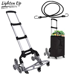 100KG All Terrain Stair Climbing Cart Hand Truck with Bungee Cord Folding Trolley for Upstairs Cargo with 6 Crystal Wheels 트롤리