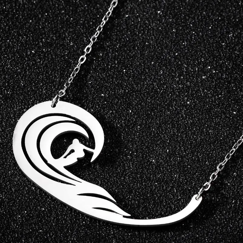 Collares de surf de acero inoxidable para hombres, collar con colgante de surf de onda, joyería, regalos de deportista, naszyjnik