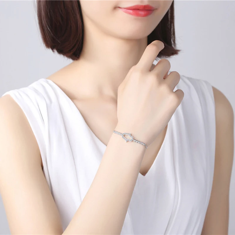 KALETINE 925 Sterling Silver Bracelet Zircon Tennis Bracelet Hamsa Hand of Fatima Evil Eye Lucky Charm Bracelet Bead Jewelry