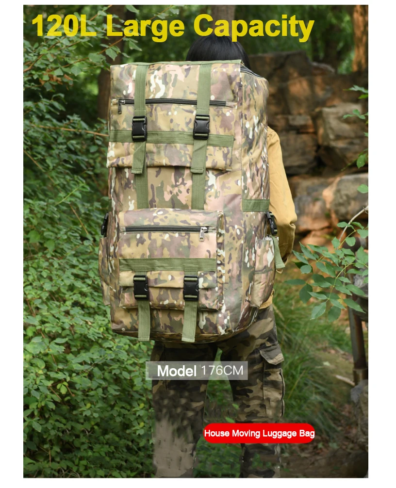 120L Men Hiking Bag Camping Backpack Large Outdoor Climbing Trekking Travel Tactical Bags Luggage Bag Shoulder