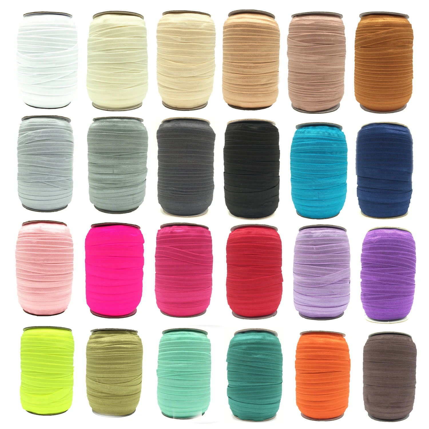 

100Yards 50 Color Plain Fold Over Elastic Wholesale Bulk 16mm FOE Webbing Gift Ribbon for Hairband Headwear DIY Hair Accessories