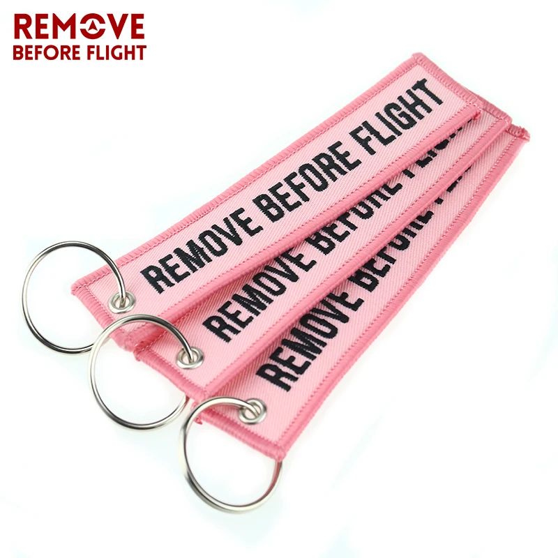 

3PCS/LOT Fashion Jewelry Keychain for Cars Motorcycles Embroidery Key Chain Pink Key Fob REMOVE BEFORE FLIGHT Pink Keychain Tags