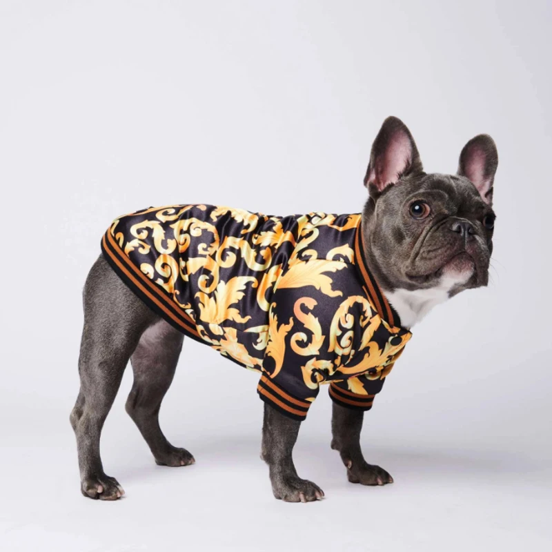 SUPREPET Dog Clothing for French Bulldog Gold Embroidery Dog Jacket Coat Warm Dog Clothes Puppy Outfit Cotton Dogs Jacket Rope