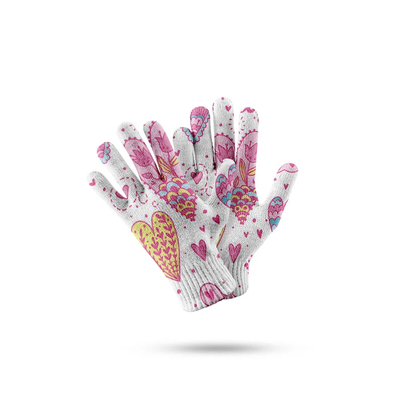 Guantes de punto con estampado 3D de corazón rosa para mujer, guantes elásticos Unisex para ocio al aire libre, otoño e invierno, nuevo par