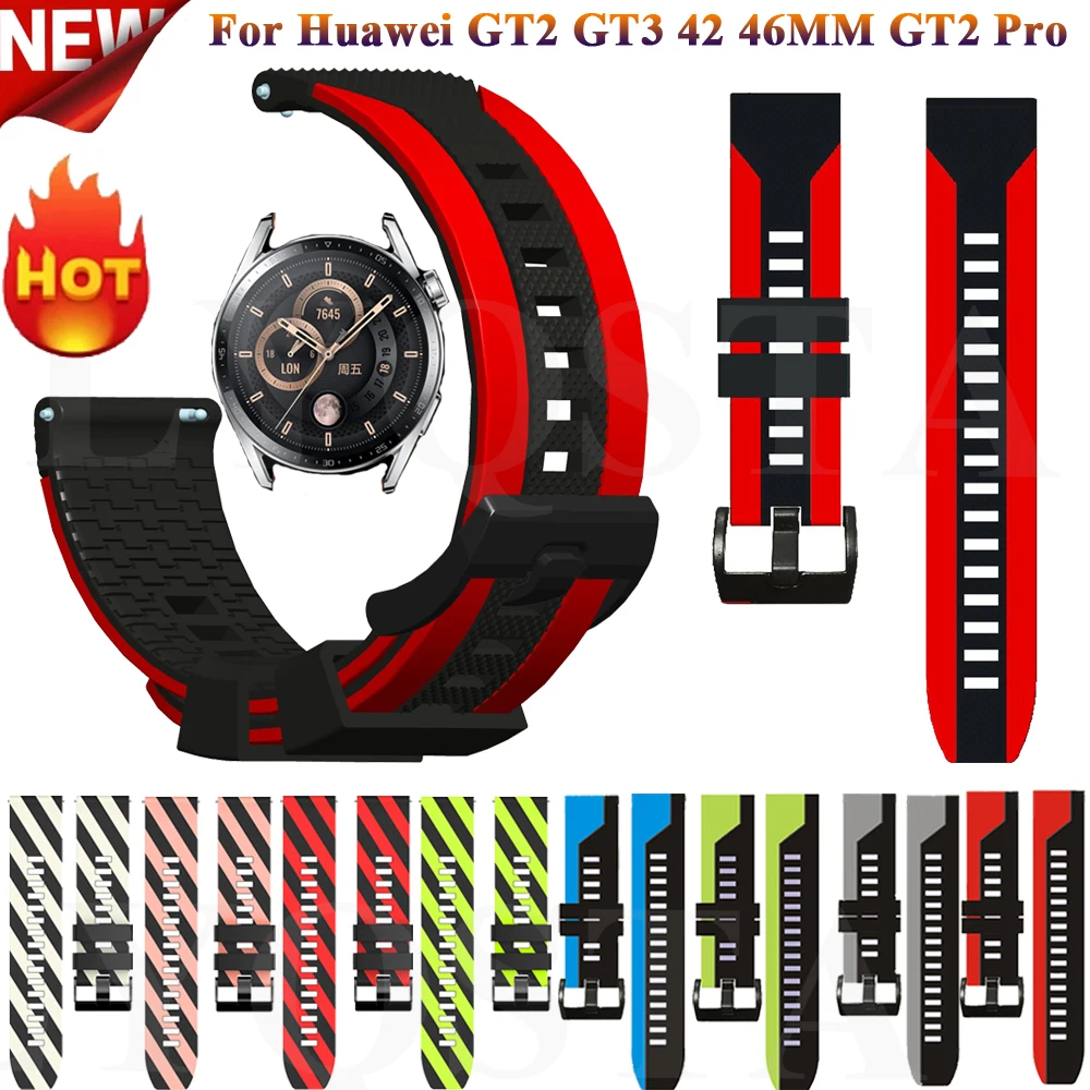 20 22mmSilicone Strap Band For Huawei Watch GT5 46mm Gt 2 Pro Sport Watchband Gt2 Pro GT3/4/5 42 46mm Wristband Replace Bracelet