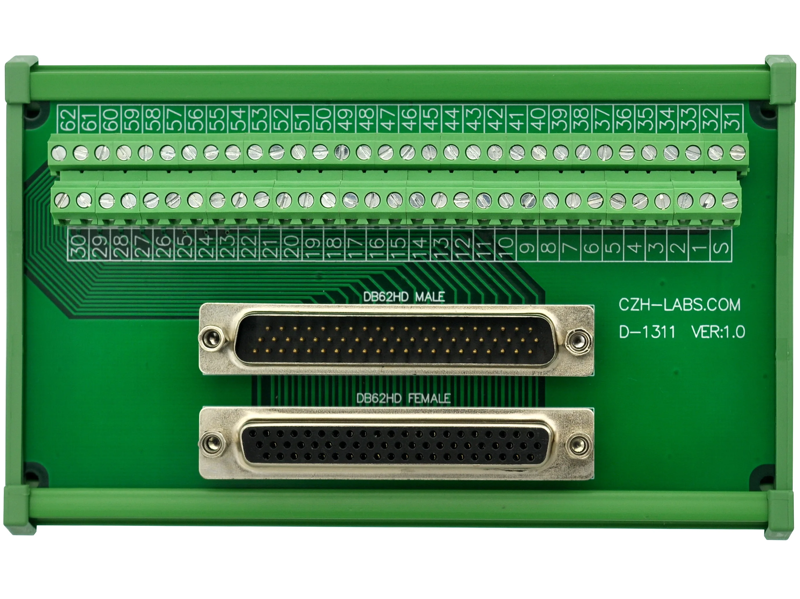 CZH-LABS DIN Rail Mount DSUB DB62HD Male/Female Header Interface Module, D-SUB Breakout Board.