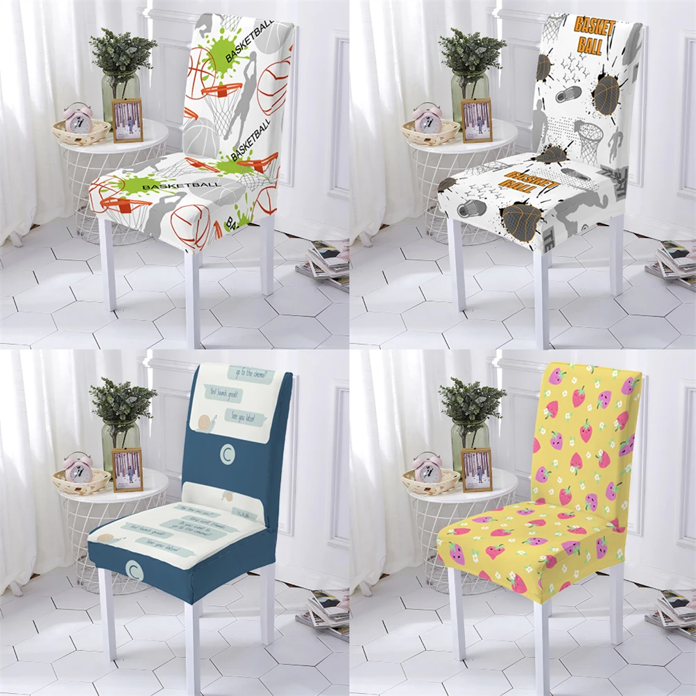 

Sports Style Office Chair Cover Kitchen Chair Cover Flowers Pattern Room Chair Cover English Letters Printing Home Chairs Covers