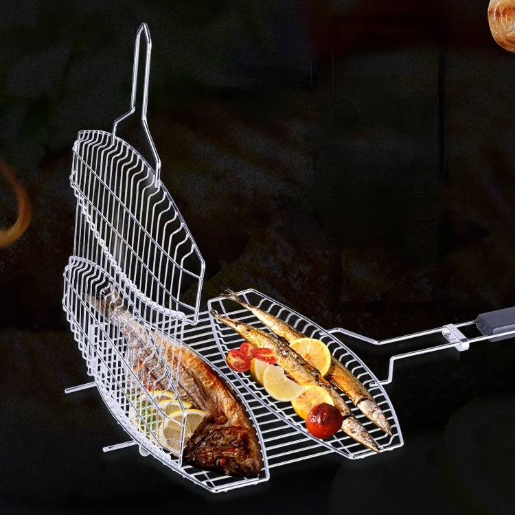 Barbecue Utensils Creative Bold Stainless Steel Barbecue Net Double Fish Grilled Fish Net Grilled Fish Clip Barbecue Stall Grill