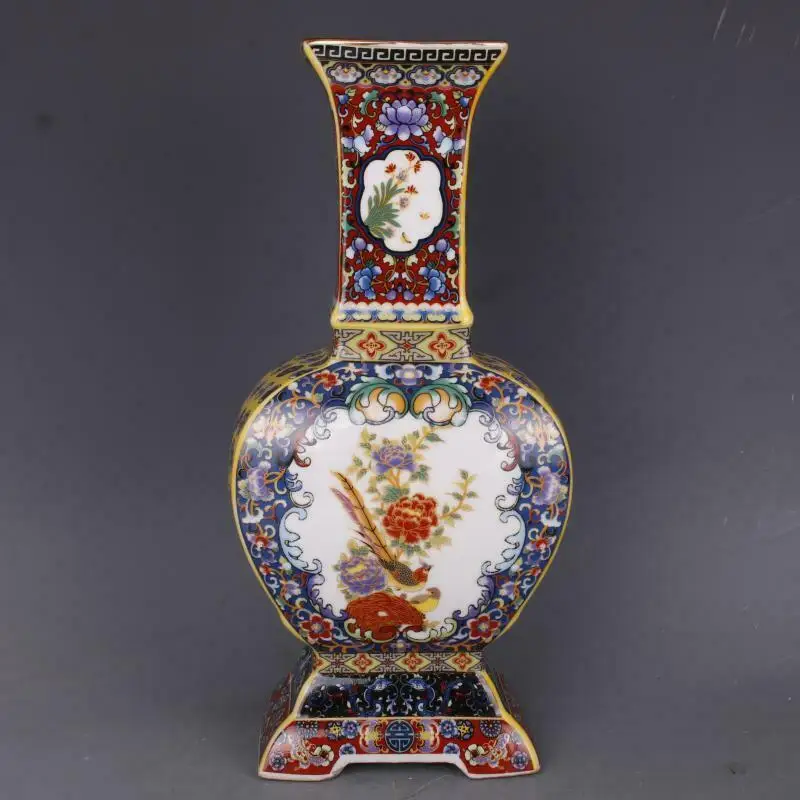 

Chinese Colour Enamel Porcelain Qing Yongzheng Flowers Birds Design Vase 11.02"