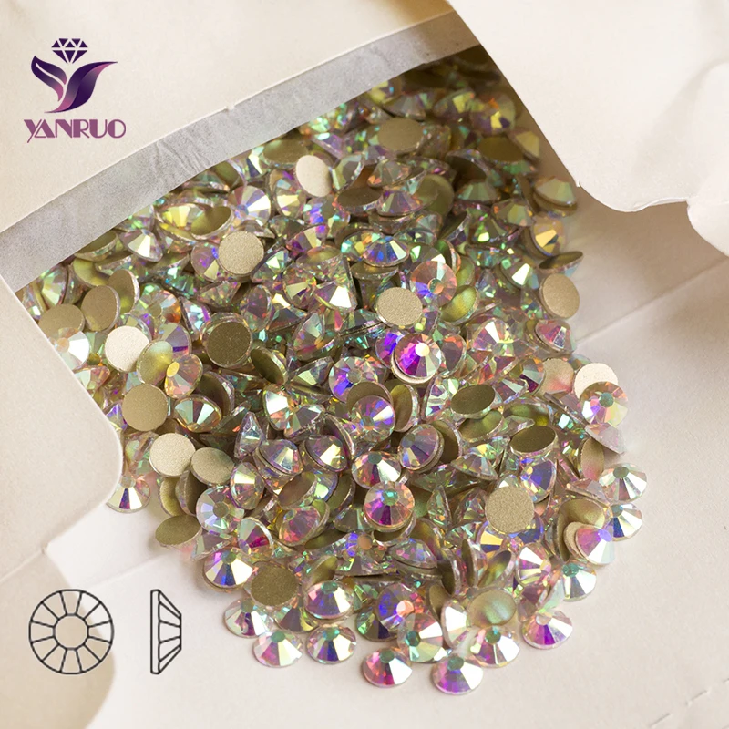 YANRUO 2058NOHF Glitter Crystal AB Rhinestones Glass Stones Crystals for Craft DIY Nail Art Glue on Clothes Dress