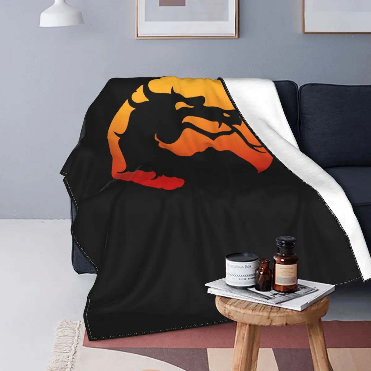 Mortal Kombat Logo Mk11 Popular Fighting Game Flannel Throw Blanket Blankets for Home Couch Lightweight Thin Quilt