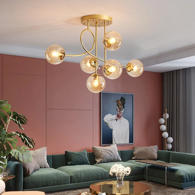 Modern nordic ceiling light LED Gold glass ceiling lamp for Home Living Room Dining Kitchen Bedroom lustre metal Glass Ball Hang