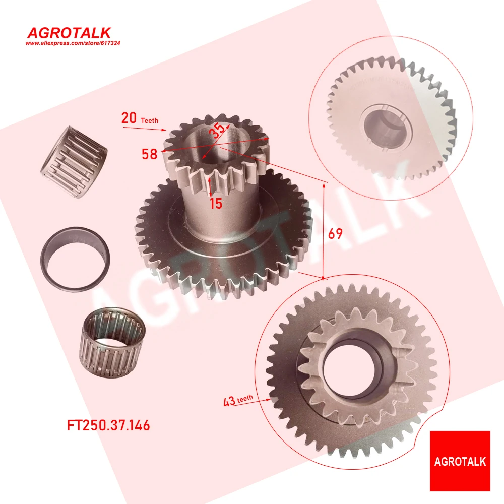 Engranaje Alto y Bajo con accesorios (rodamientos de agujas) para tractor de la serie Foton Lovol FT250/FT254, número de pieza: FT250.37.146