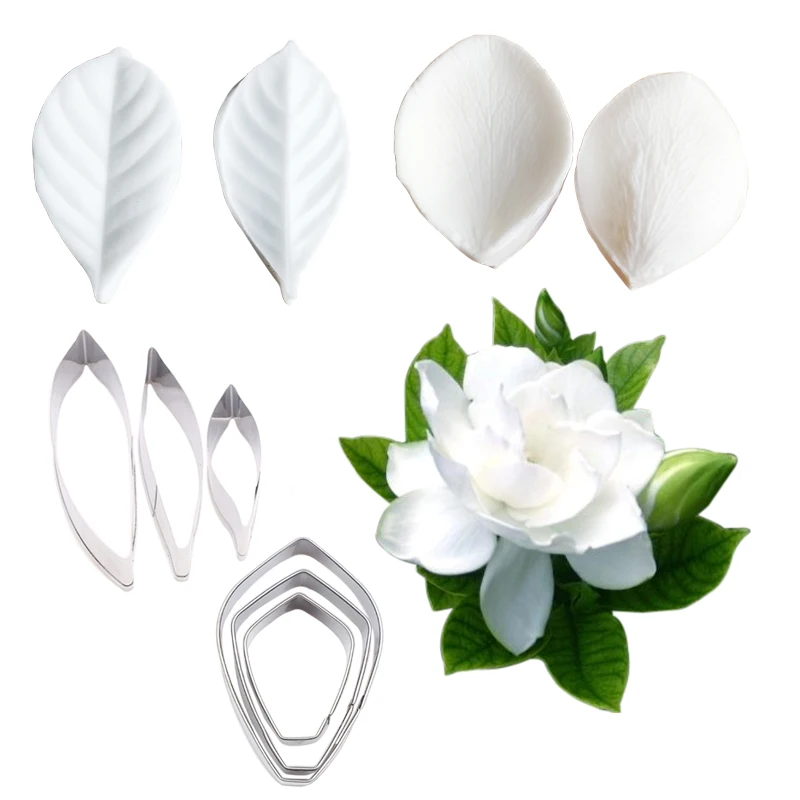 New Gardenia Leaf Flower Veiners Silicone Molds Fondant Sugarcraft Gumpaste Resin Clay Water Paper Cake Decorating Tools cs394