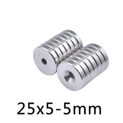 5/10/15PCS 25x5-5 mm N35 Permanent NdFeB Strong Magnets 25*5 mm Hole 5mm Round Countersunk Neodymium Magnetic Magnet 25*5-5 mm