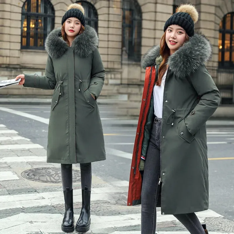 2022 novas mulheres jaqueta de inverno longo casaco casual parkas removível forro de pele com capuz parka algodão engrossar casaco quente mujer casacos