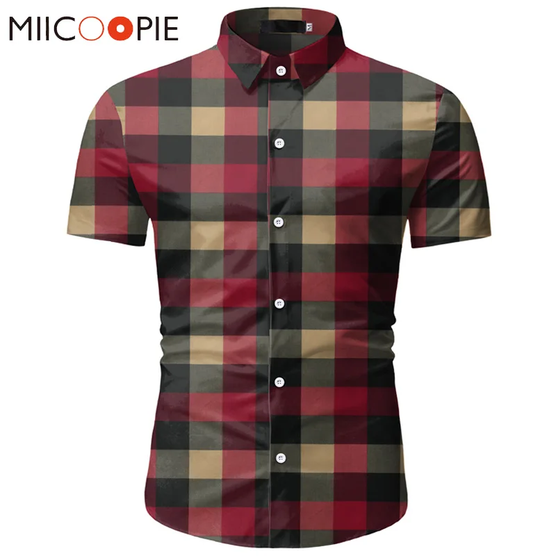 

Red Plaid Shirt Men 2020 Summer Brand Classic Short Sleeve Dress Shirt Casual Button Down Office Workwear Chemise Homme M-3XL