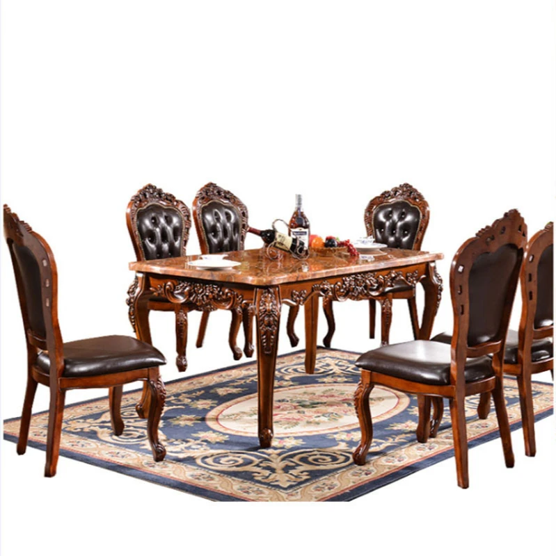 European-style dining table and chair combination long table and marble dining table square