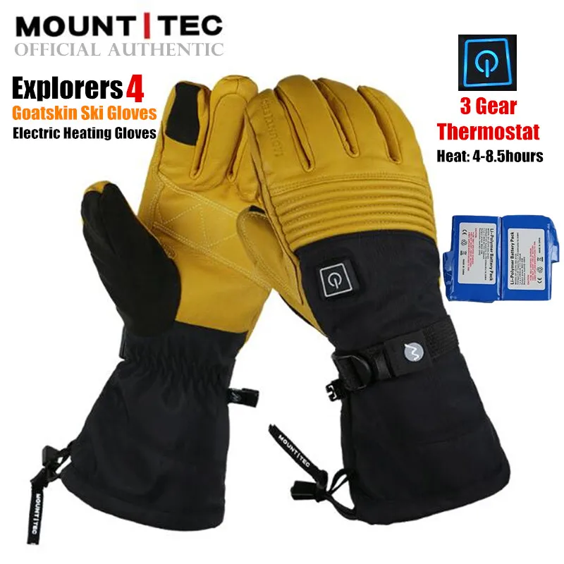 MOUNTITEC Explorers 4 Electric Heated Gloves Li-Battery Self Heating Touch Screen Goatskin Ski Gloves Waterproof Riding Guantes