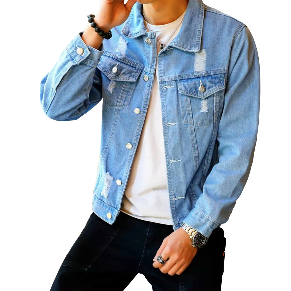 Men's Denim Jacket Hip Hop Retro Denim Jacket Street Casual Pilot Harajuku Fashion Spring Autumn Thin Sky Blue Men's Jacket 3XL