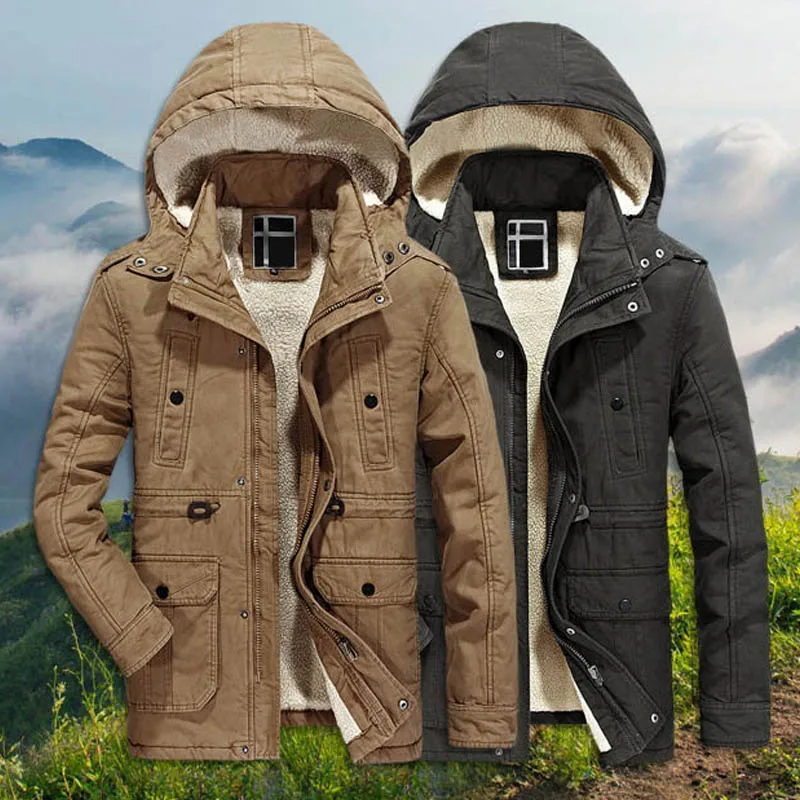 Winter Parka Jas Mannen Casual Hooded Kraag Verwijderbare Dikke Warme Wollen Voering Winter Heren Bovenkleding Windjack Mid-Lange Jas mannen