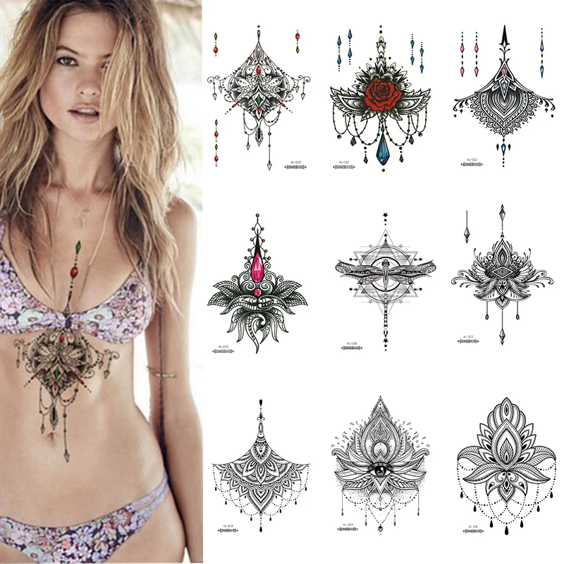 Tatouage Temporaire Sous les Seins pour Fille, Motif Loutus, Art Corporel, Taille Sexy, Attention Spirituel, 1 Pièce