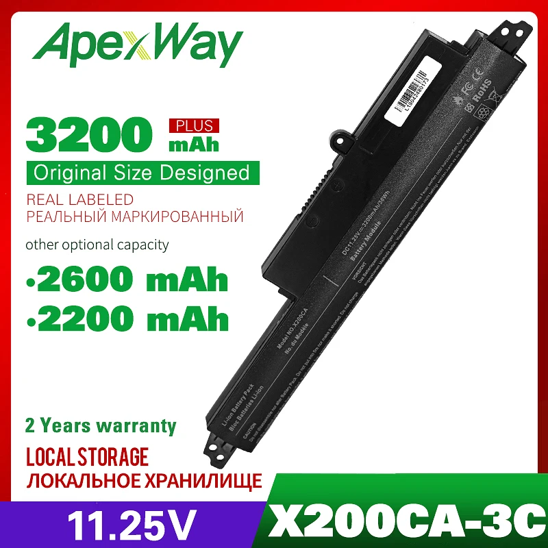 

3cell 11.25V Laptop Battery For ASUS X200CA X200M X200MA X200CA X200LA 11.6" A31N1302 A31LM2H A31LM9H A3INI302 1566-6868