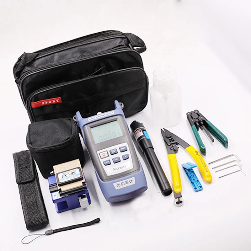 

Fiber Optic FTTH Tool Kit 6 In 1 Optical Power Meter Optical Fiber Fiber Cleaver FC-6S Miller's Plier Stripper 1mw VFL 5KM Kit