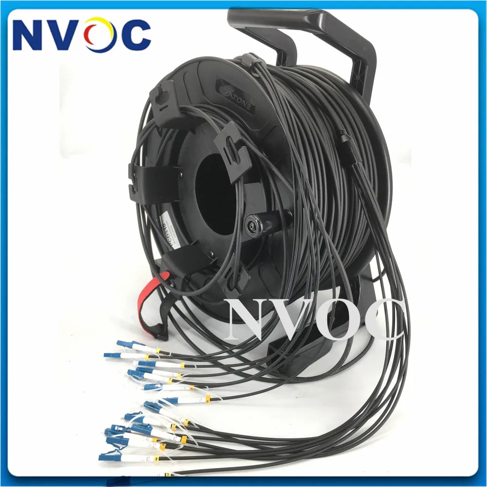 MM,8C,OM3-300,Armored LSZH/TPU Black Cable,5.0mm,8Cores LCUPC-LCUPC Fiber Optical Patch Cord Cable 100M 150M 200M with Reel