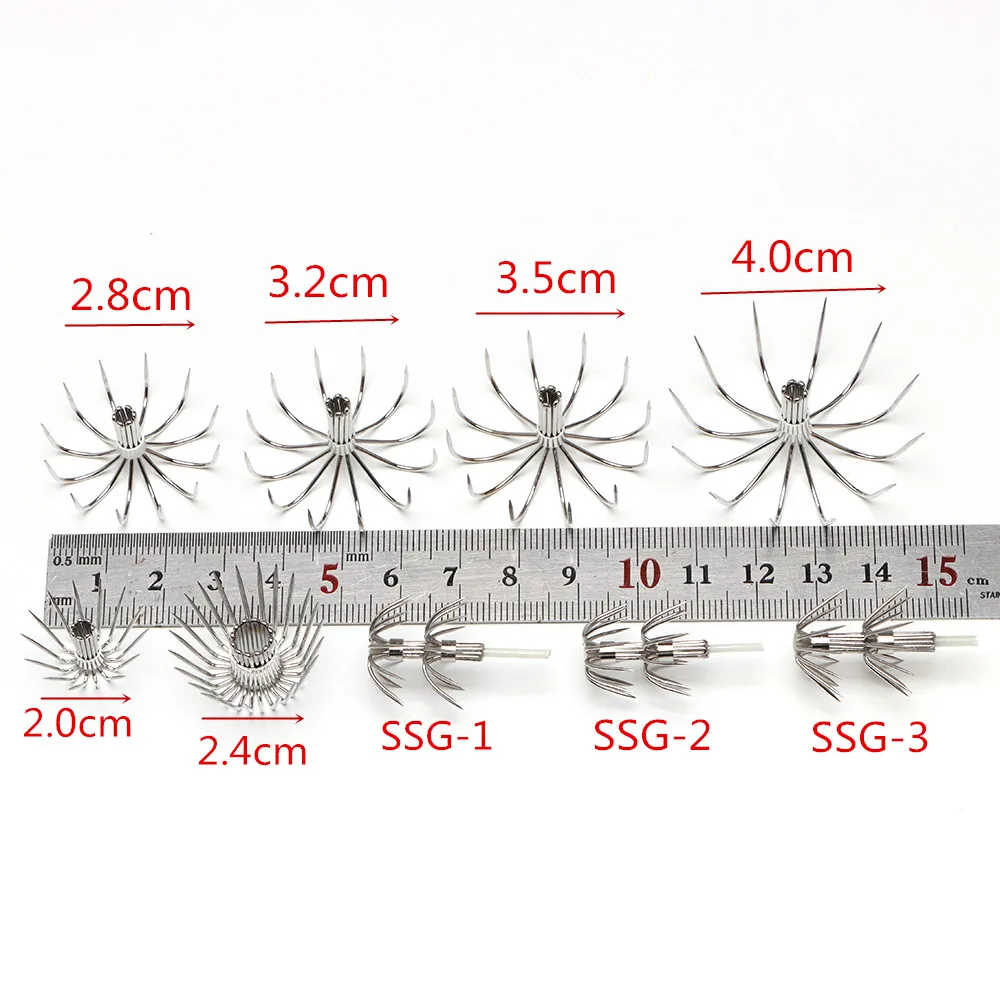 Umbrella Squid Hook 2.8cm 3.2cm 3.5cm 4.0cm Stainless Steel Cuttlefish Octopus Hook Seawater Freshwater Fishing Hook