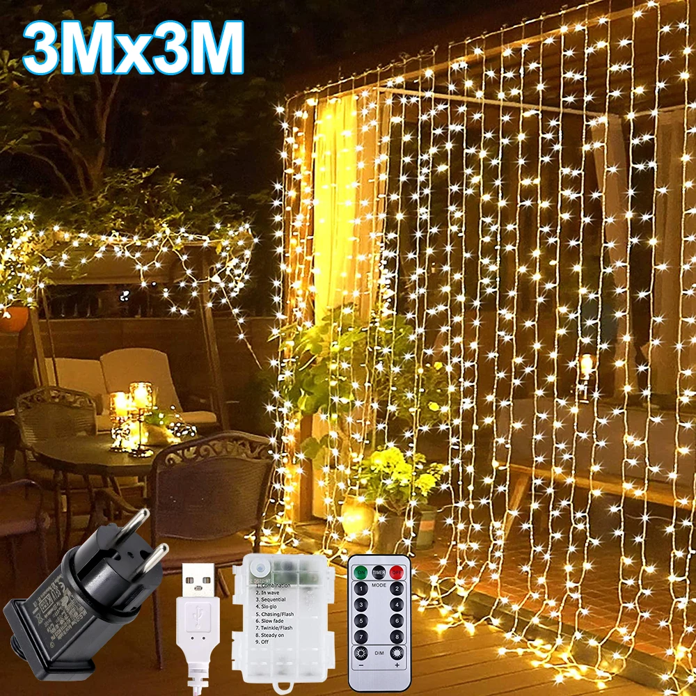 

LED String Lights Christmas Decoration Remote Control USB Wedding Garland Curtain Lighting Holiday Bedroom Outdoor Fairy Lights