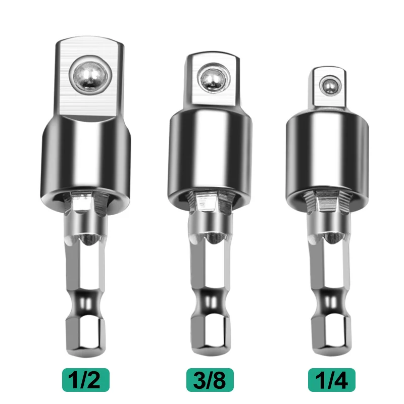 Adaptador de enchufe de taladro eléctrico para controlador de impacto con vástago hexagonal a brocas de enchufe cuadrado extensión giratoria 1/4 "3/8" 1/2"