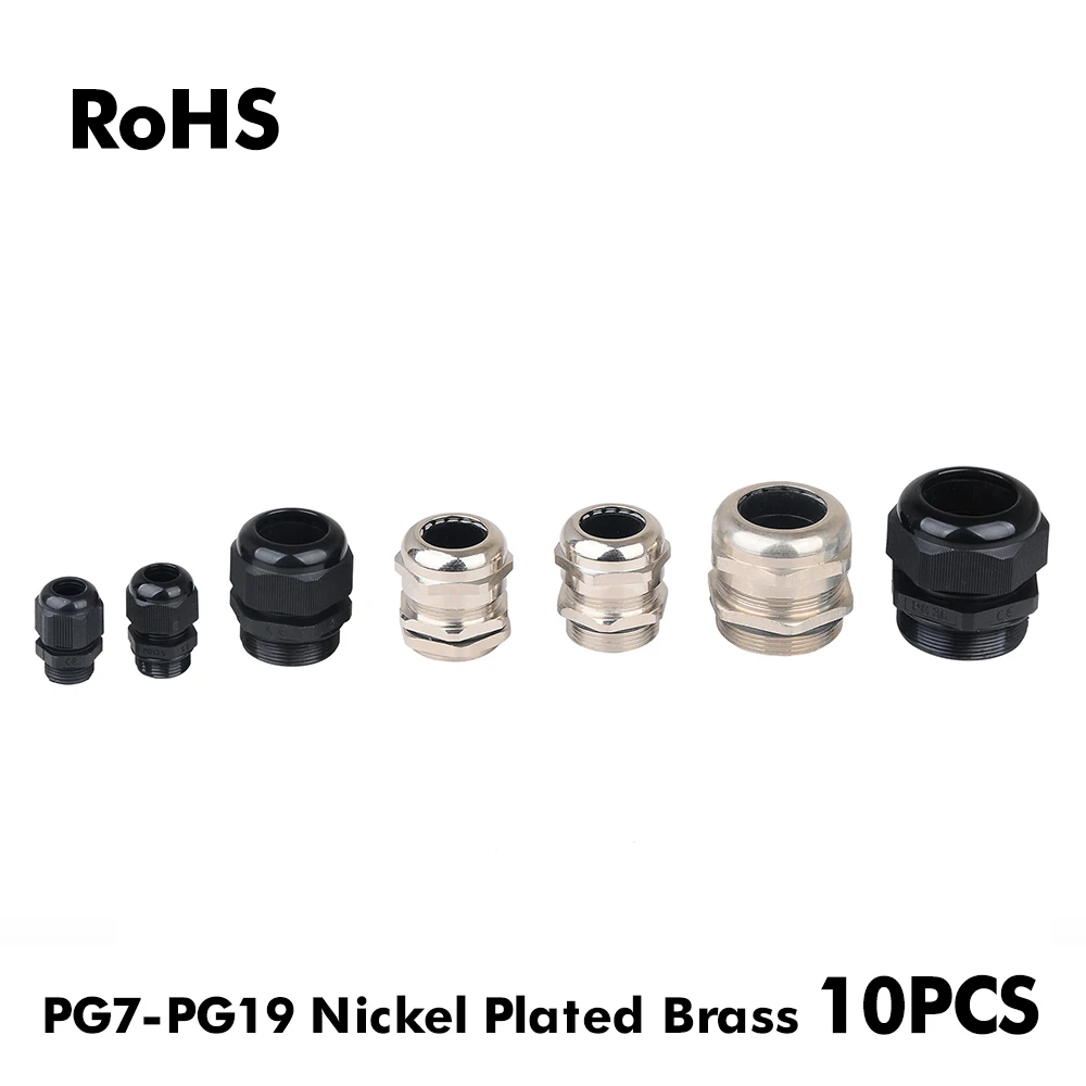 

Waterproof Cable Gland Connector IP68 Brass Metal PG7 for 3-6.5mm PG9 PG11 PG13.5 PG16 PG19 10Pcs