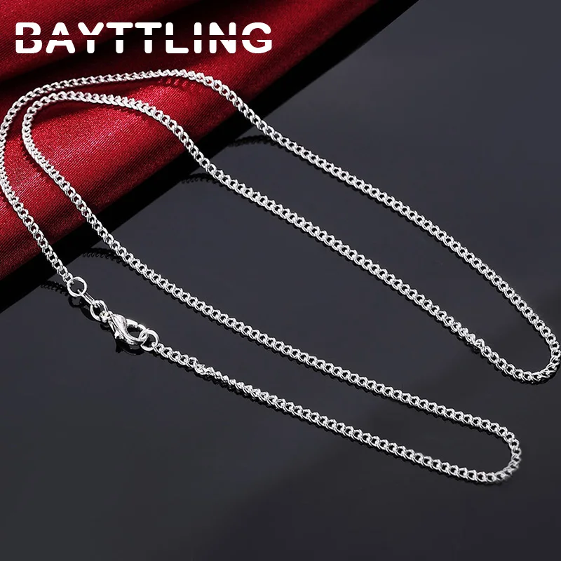 BAYTTLING 925 Sterling Silver 16/18/20/22/24/26/28/30 inches 2MM Full Sideways Chain Necklace For Women Men Fashion Gift Jewelry