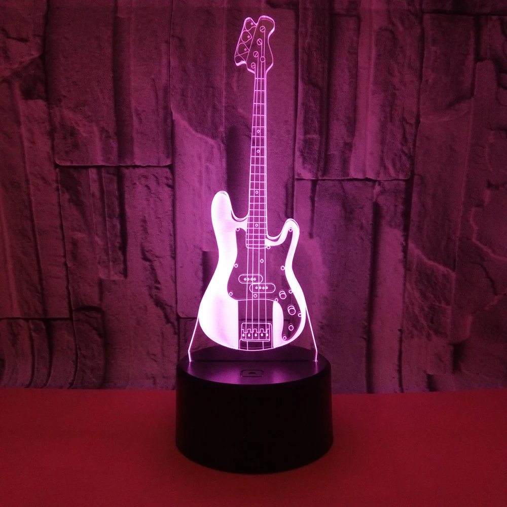 Musical Instrument Guitar Bass 3D Lamp RGB LED Bulb USB Mood Fade Flash Night Light Multicolor Boy Birthday Gift Table Desk Home