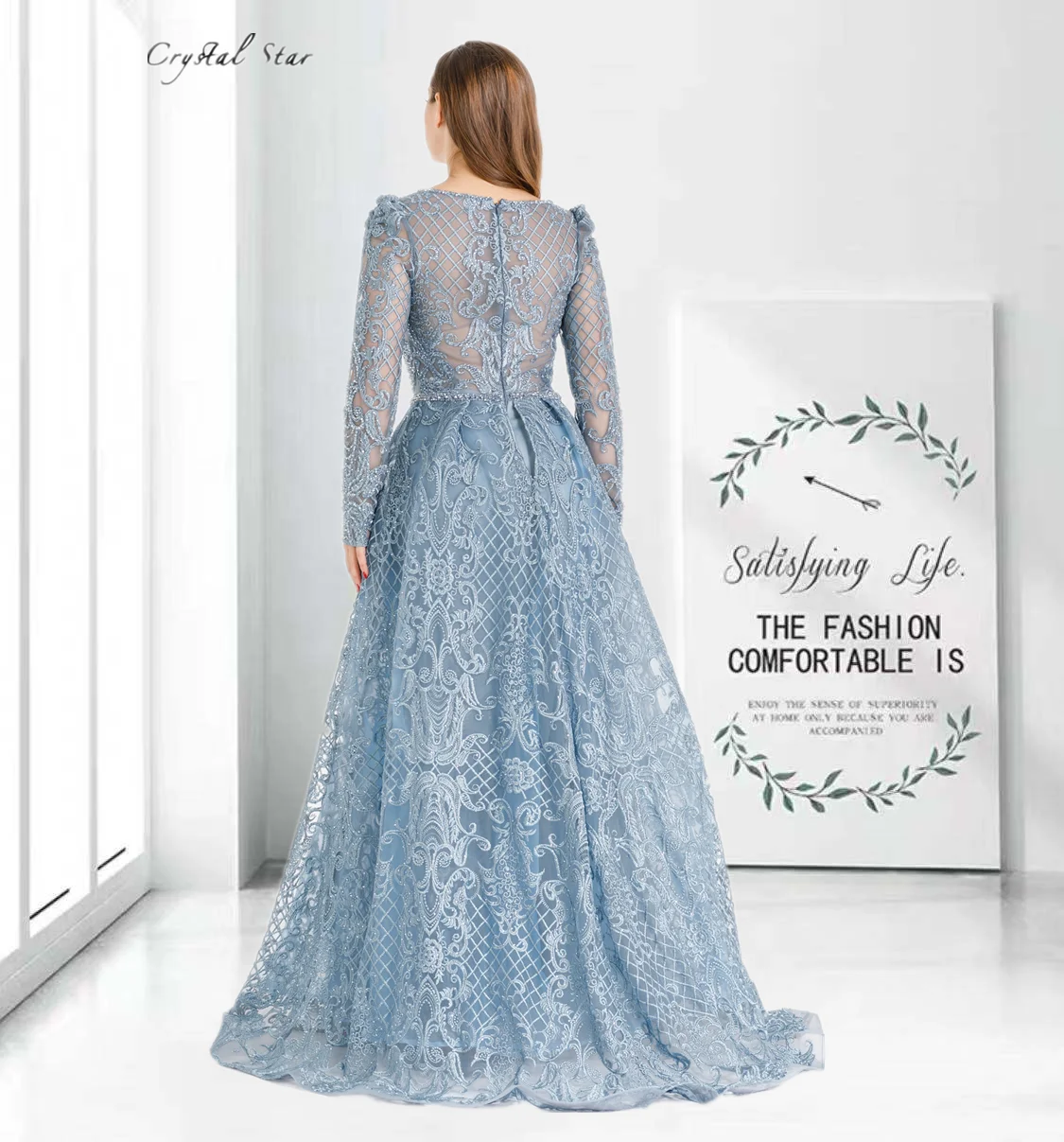 Dubai Muslim Blue Long Luxury Night Evening Dresses 2021 Mermaid Sequined Sparkle Formal Arabic Party Gowns Prom Dresses HO1052