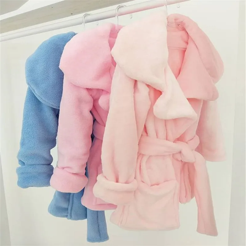 Toddler Baby Girl Boy Bathrobe Autumn Winter Warm Thick Long Sleeve Long Flannel Robe Soft with Belt Pocket Children\'s Clothing