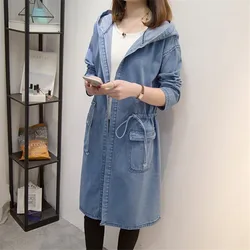 Hooded Jacket Jean Woman Large Size Cloak Denim Windbreaker Spring Autumn New BF Denim Jacket Female Long Loose Coat